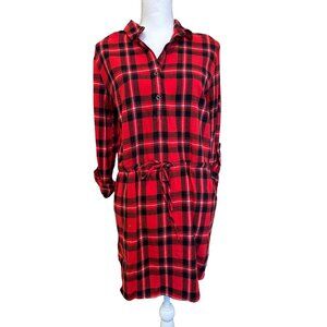 Red & Black cotton Plaid Shirt Dress By Forever 21